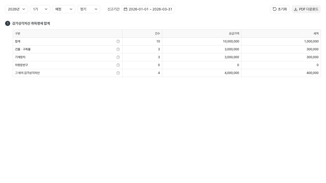 건물 등 감가상각자산 취득명세서 작성하기 — 예시 데이터