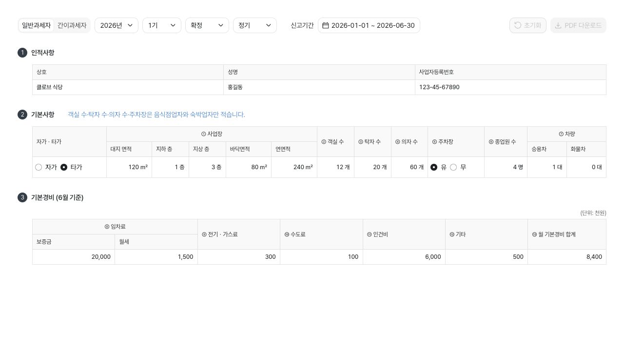 사업장현황명세서 작성하기 — 예시 데이터