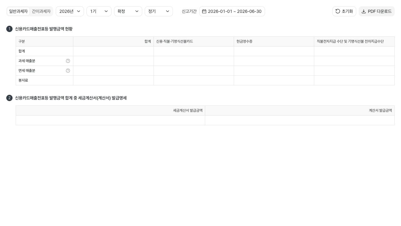 신용카드매출전표 등 발행금액집계표 작성하기 — 예시 데이터